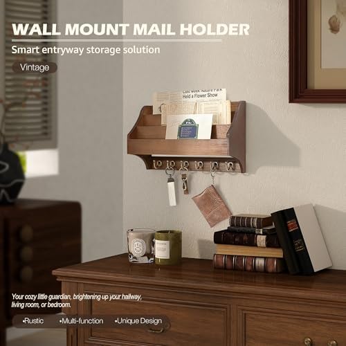 Rebee Vision Mail Organizer Wall Mounted with 3 Mail Slot for Office, Brown - Image 3