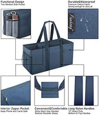 Finnhomy 42L Extra Large Utility Tote Bag, Oxford Fabric Reusable Folding Grocery Bags with Handles and Pockets, 2 Pack - Image 3