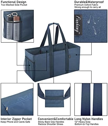 Finnhomy 42L Extra Large Utility Tote Bag, Oxford Fabric Reusable Folding Grocery Bags with Handles and Pockets, 2 Pack - Image 3