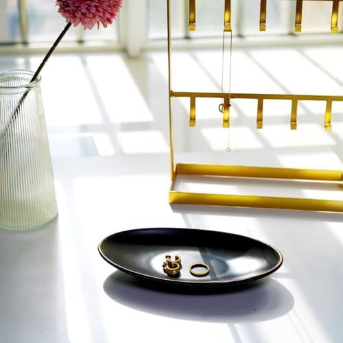 HANKOR Ceramic Key Bowl for Entryway Table, 7 x 4 Key Dish Tray Catch All Bowl, Small Decorative Bowl for Key Jewelry Ring, Black - Image 2