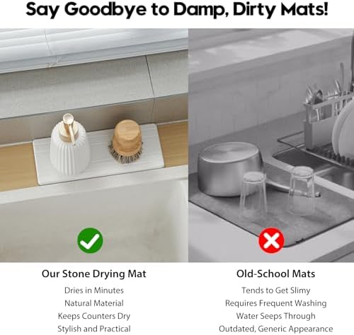 3 Pack Stone Drying Tray, Water Absorbing Stone Sink Mat for Kitchen & Bathroom Counter, Diatomite Soap Dish Vanity Caddy, Sponge Holder Organizer, White - 2pcs of 4.5"x 3.5" and 1pc of 9"x 3.5" - Image 4