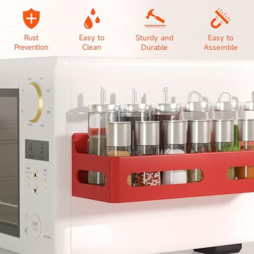Sevenblue 4-Pack Magnetic Spice Rack for Refrigerator with Hooks, Red - Image 5