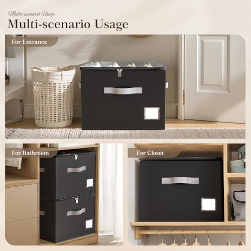 Criusia Shoe Organizer for Closet, Foldable Shoe Storage Organizer with Clear Cover and Sturdy Handles, Fit 12-16 Pairs, Closet Organizer for Shoes Sneakers Sandals Heels, 2 Pack, Black - Image 6