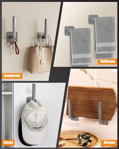 Hat Rack for Hat Storage(8-Pack), Multi-Purpose Hat Organizer, Strong Adhesive Hat Hooks for Wall, Hat Organizer for Baseball Caps, Two Mounting Options Hat Hook, Gray - Image 4