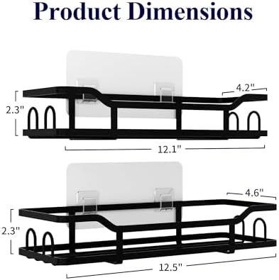 Kitsure Shower Caddy, Adhesive Shower Organizer, X-Large, Black - Image 2