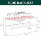 Smiry Bamboo Shoe Rack, 12 Vertical Slats, 2 Tier - 26.8" Wide, White - Image 2