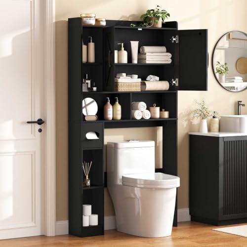 Vabches Over The Toilet Storage Cabinet with 2 Barn Doors, Black - Image 7