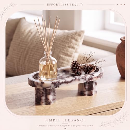 Oval Marble Vanity Tray with Pedestal Legs, Natural Stone Calacatta Viola Countertop Tray for Perfume Jewelry Candles, Footed Catchall Organizer for Bathroom Counter Coffee Table Dresser - Image 2