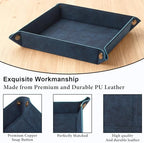 Valet Tray Desktop Storage Organizer – Premium PU Leather Catchall Bedside Vanity Tray Nightstand Caddy Holder for Remote Controller, Keys, Phone, Wallet, Coin, Jewelry,Blue - Image 4