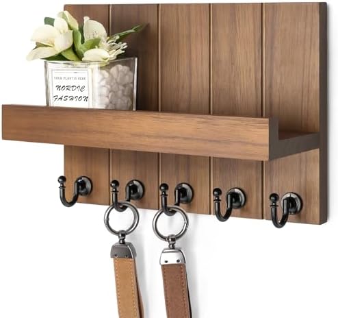 Rebee Vision Key Holder Wall Mount with 5 Key Hooks for Home Decor, Brown by REBEEVISION