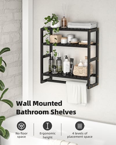 Galood Bathroom Shelves Towel Racks Over Toilet Storage with Bar (Inky) - Image 3
