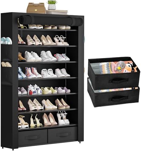 OYREL Shoe Rack Dustproof Sturdy 8Tier Tall Large Storage with Side Pocket by OYREL