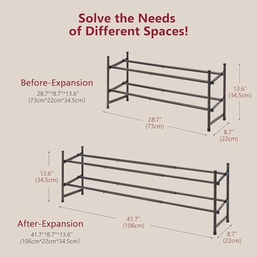 Tajsoon Expandable Shoe Rack for Closet 2 Tier, 28“-41“Stackable, Bronze - Image 3