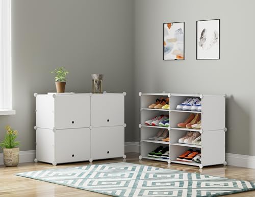 HOMIDEC Shoe Rack Organizer 16 Pair Modular Shoe Storage Cabinet for Closet | PP Plastic, Sturdy Steel Frame, Waterproof, Dustproof, Easy Clean, Shoe Shelves for Closet Garage Hallway Bedroom Entryway - Image 6