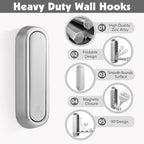 Folding Wall Hooks, 2 Pack, Silver, Zinc Alloy, Heavy Duty Coat Hooks - Image 2