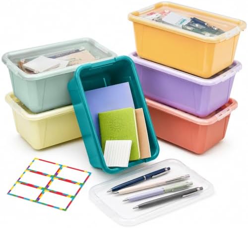 GAMENOTE 6 Qt Storage Bins with Lids, Morandi 6 Pack, Stackable Boxes by Gamenote