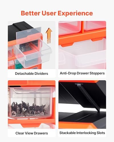 VEVOR 22-Drawer Storage Organizer, Plastic, Drawer Storage Cabinet for Garage Organization, Stackable Small Parts Organizer, Wall-Mounted Toolbox, for Hardware, Beads, Screws, Crafts, Building Bricks - Image 7