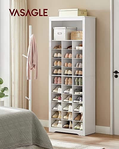VASAGLE Tall Shoe Storage Cabinet, 10‑Tier, Holds Up to 30 Pairs of Shoes | Vertical Wood Rack, 24.8 x 12.6 x 73.7 inch, for Entryway, Cloud White, HELAN Collection ULBS273T14 - Image 2