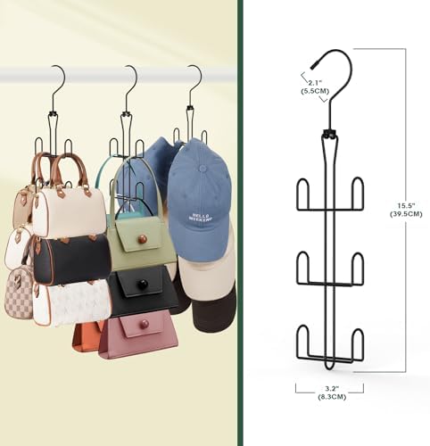 Purse Hanger 2 Pack,Purse Organizer for Closet,Rotatable Metal Bag Organizer,Purse Holder for Handbags,Belts,Scarves,Tote,Baseball Hats,Backpacks(Black) - Image 6