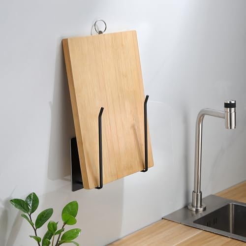 YIGII Cutting Board Holder + 3 Pack Adhesive Cabinet Door Organizer, Black Lid Storage Organizer with, Space Saving Lid Holder for Tupperware Storage Inside Cabinet, Pantry, Kitchen, Bathroom - Image 3