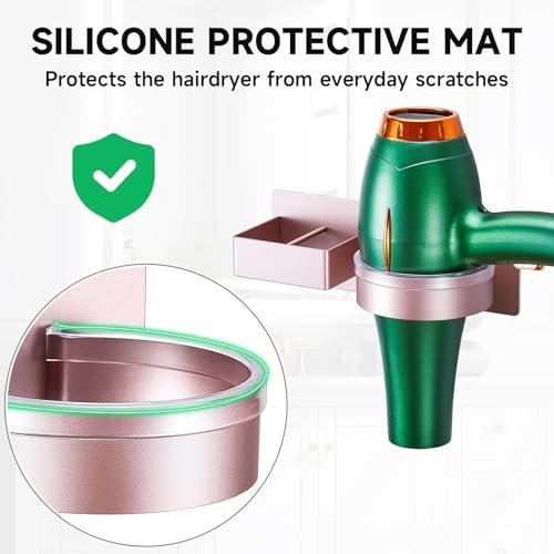 Hair Dryer Holder Wall Mounted, Hair Straightener Holder, Blow Dryer Holder Adhesive, Hair Tool Organizer for Flat Iron, Hairdryer, Curling Iron Holder for Bathroom Vanity Barber Shop (Rose Gold) - Image 6