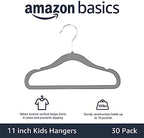 Amazon Basics Kids Velvet Non-Slip Space Saving Clothes Hangers with Shoulder Notches, Sturdy Closet Organizer for Baby/Toddler, 11.6", Gray, 30-Pack - Image 2