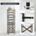 YATINEY 10-Tier Narrow Shoe Rack, Tall Shoe Rack for 10-20 Pairs, Slim Shoe Storage Organizer with Wooden Top, Space Saving, Metal Frame, for Entryway, Rustic Brown and Black SS68BR - Image 6