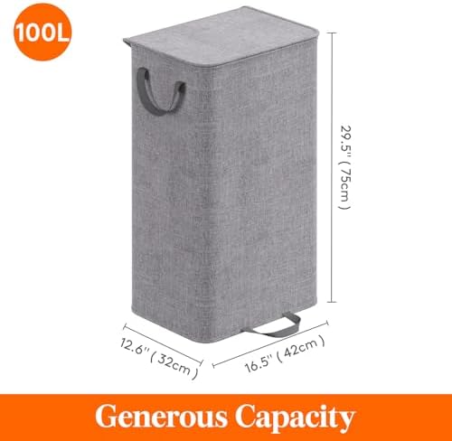Lifewit Single Laundry Hamper with Lid, Removable Laundry Bags, Gray - Image 6