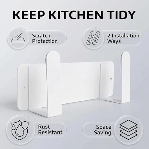Pot Lid Rack, Wall Mounted 304 Stainless Steel Multi-Functional Storage Holder, Fits Cutting Boards, Pot Lids, Bathroom Scales, Self-Adhesive & Screw Mounting, Kitchen & Bathroom Organizer (White) - Image 3