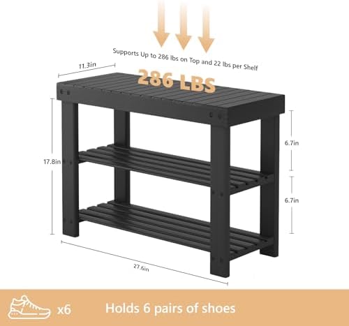 Sweetcrispy 3-Tier Shoe Rack Bench for Entryway, 27 Inches, Black - Image 3