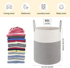 OIAHOMY 80L Nursery Hamper Laundry Basket Laundry Hamper Grey/White - Image 2