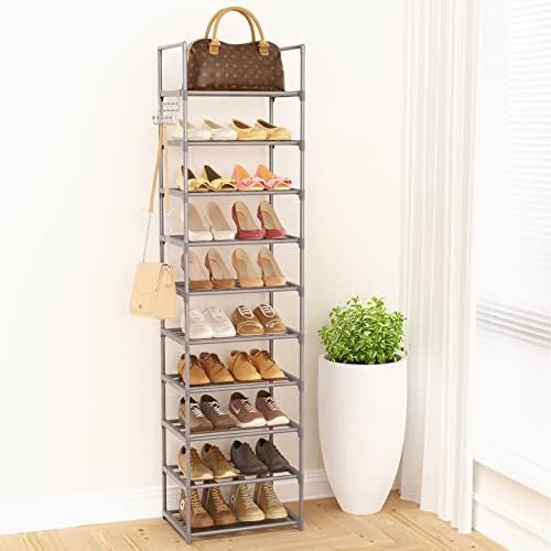 10 Tiers Tall Shoe Rack Narrow 20-24 Pairs Shoe Rack for Closet Entryway Vertical Metal Shoe Rack Organizer Shoe and Boots Organizer Storage Sturdy Shoe Shelf Shoe Stand Gray - Image 7