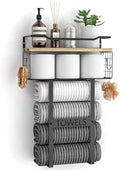 Towel Racks for Bathroom Wall Mounted - Bath Wall Towel Holder Set Above Toilet Storage, Rolled Towel Shelf Organizer for Small Bathroom, Wood Vertical Towel Rack for Bathroom Wall Decor by Aetyord