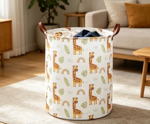 ESSME Laundry Hamper,Giraffe Hamper Collapsible Canvas Waterproof Animal Storage Bin,Gift Baskets,(Giraffe) - Image 2