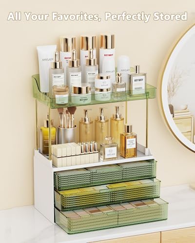 Anylady Bathroom Organizers and Storage, Makeup Organizer (Sturdy Durable Attractive), Ideal for Vanity, Countertop, Counter, Perfume, Skincare, Cabinet, Cosmetic, Dresser Organizer (Green) - Image 2