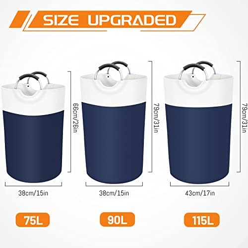 BlissTotes 115L Laundry Basket, Freestanding Collapsible Hamper, Blue - Image 2
