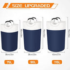 BlissTotes 75L Laundry Basket, Freestanding Collapsible Hamper, Blue - Image 2