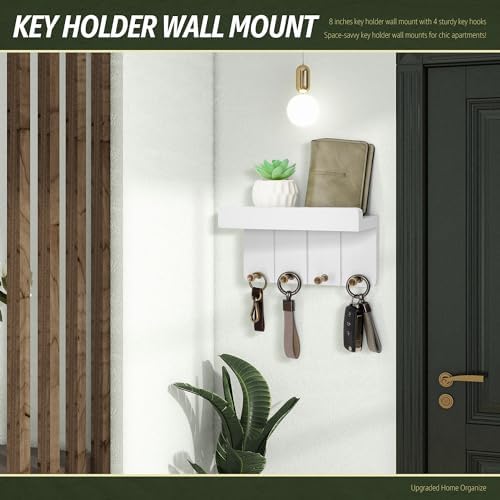 Rebee Vision Small Key Holder Wall Mount with 4 Hooks for Apartment, White - Image 2