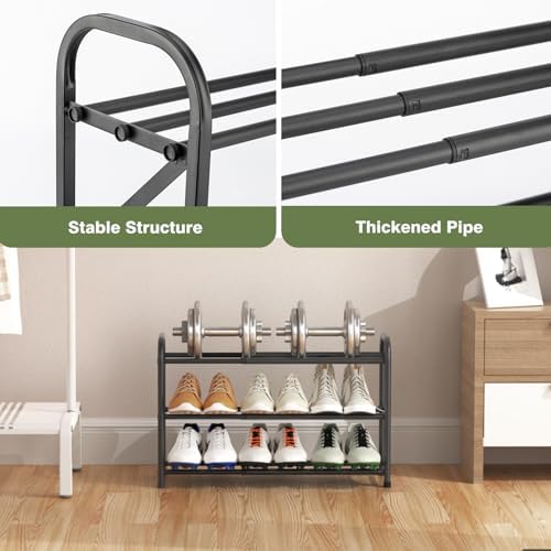 3 Tier Expandable Shoe Rack for Closet, Adjustable Small Shoe Organizer Storage, Heavy Metal Free Standing Narrow Shoe Racks for Entryway, Garage, Doorway Black 16"-33" - Image 5