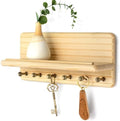 Rebee Vision Key Holder Wall Mount with Shelf for Entryway, Natural Wood by REBEEVISION