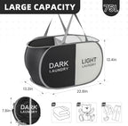 Collapsible Laundry Baskets with 2 Compartments, Black + Begie - Image 3