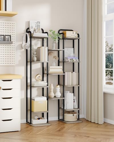 Hzuaneri 8 Tiers Vertical Shoe Rack, Narrow Shoe Tower, Tall Shoes Shelf with 2 Hooks, Adjustable Shelves, Corner Shoes Shelves for Small Spaces, Entryway, Living Room, Greige SR04305B - Image 6
