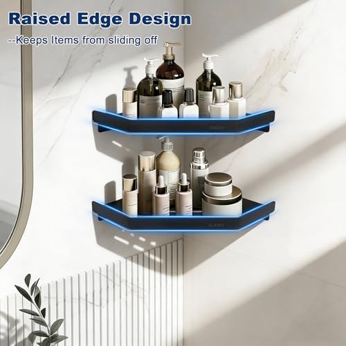 NearMoon Bathroom Shower Caddy 2 Pack, 304 Stainless Steel Shower Organizer, Screw Mounted (Diamond Corner Shelf, Matte Black) - Image 3