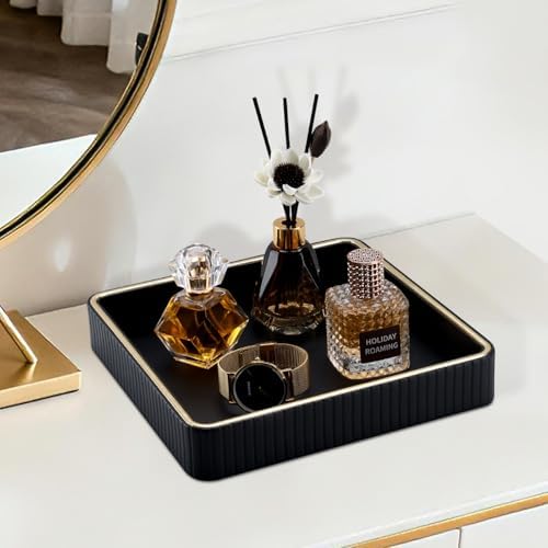 GORESE Leather Valet Tray Nightstand Organizer, Square EDC Trays for Colognes Wallet Sunglasses, Key Dish Catch All Bowl Desk Tray, Gift for Men & Women, Black(9.3'' × 9.3'') - Image 5