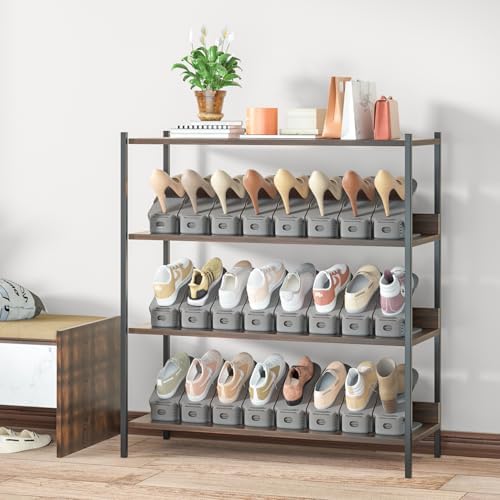 Neprock Shoe Slots Organizer, 20 Pack Adjustable Shoe Rack Stacker Storage Space Saver, Double Deck Shoe Rack Holder for Closet Organization (Grey) - Image 7