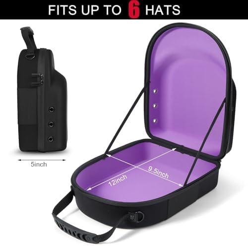 GERMUN Hard baseball hat case, Hat Carrier Travel Case with Adjustable Shoulder Strap, Hat cap case for 6 Baseball Caps - Perfect for Traveling & At-Home Storage (Black with Purple) - Image 4