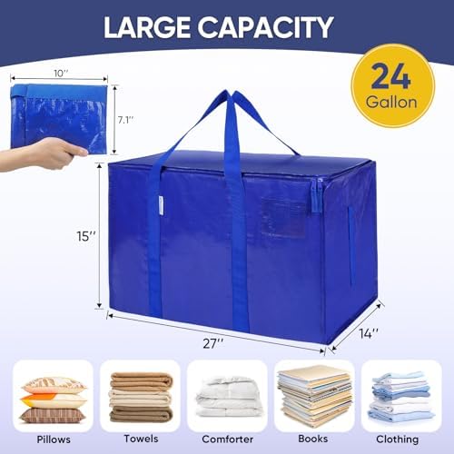 TICONN 12 Pack Extra Large Moving Bags Heavy Duty with Zippers & Carrying Handles, Durable Storage Bags Moving Boxes for Closet Organizers and Storage (12 Pack, Blue) - Image 4