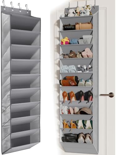 Mefirt 20-25 Pairs Over the Door Shoe Organizer, Clear Pockets Shoe Rack for Closet Door, 10-Tier Hanging Shoe Rack for Boots, Behind the Door Shoe Holder Fit All the Family's Sneakers, Heels, Grey by Mefirt