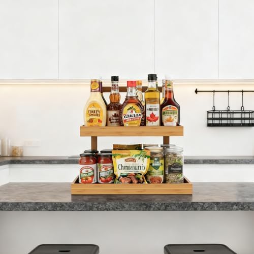 Bamboo Under Sink Organizer - 2 Tier Pull Out Cabinet Shelves with Adjustable Height, Undersink Storage Slide Out for Kitchen Bathroom Cabinet Pantry (Natual, 2 Packs) - Image 7