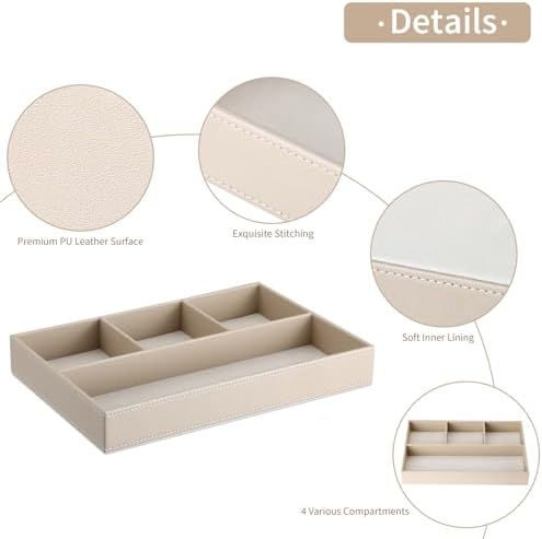 GORESE PU Leather Valet Tray, Stackable Jewelry Trays for Dresser, Drawer Nightstand Organizer Bedside Trays for Men Women, Entryway Desk Catchall Tray for Trinket, Key, Purse, Watch, Cologne, Beige - Image 6